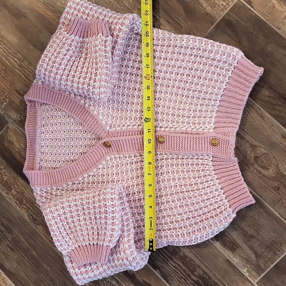 Shein Pink & White Oversized Button Front Knit Cardigan w/ Gold Buttons, XS - Picture 6 of 10